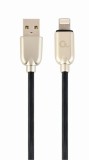 CABLU alimentare si date GEMBIRD, pt. smartphone, USB 2.0 (T) la Lightning (T), 2m, premium, cablu din cauciuc, negru, conectori argintii, &quot;CC-USB2R-A