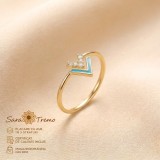 Inel V Turcoaz , model fin cu zirconia, placat cu aur 14K