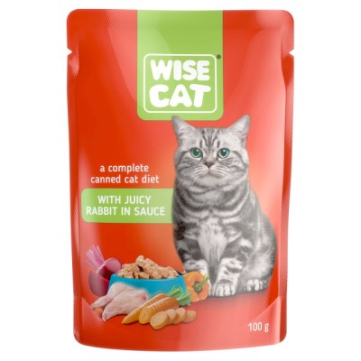 Wise Cat, Plicuri hrana umeda pentru pisici, iepure in sos, 24x100g foto