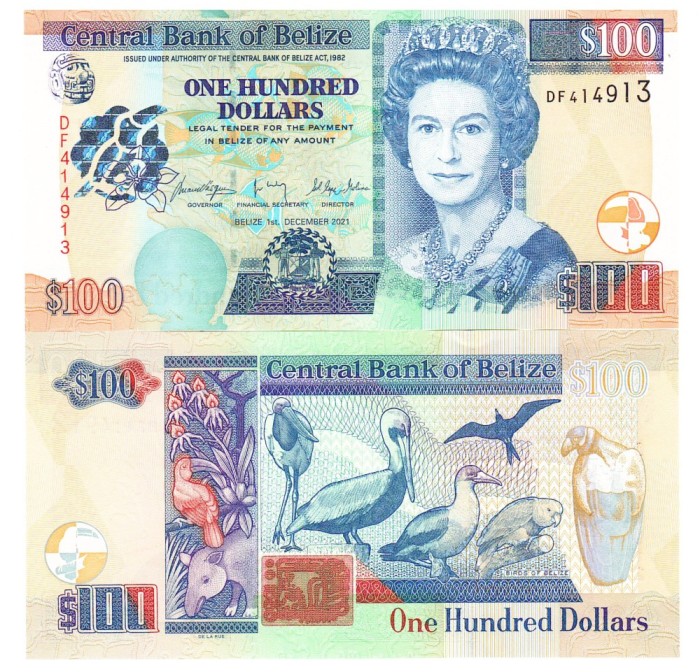 Belize 100 Dolari 2021 P-71 UNC