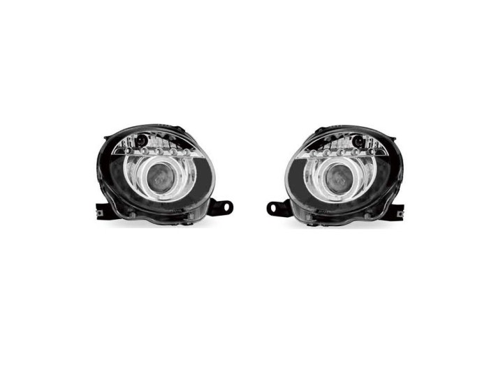 Set faruri tuning FIAT 500 (312), 03.2007-08.2015, H1; manual; negru, transparent; TUNING; halogen,