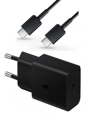 Incarcator Samsung A11 A12 USB-C Fast Charger TA1510EBE-DG980BBE 15W Type-C 1M Negru foto