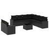 Set canapele de gradina cu perne, 10 piese, negru, poliratan