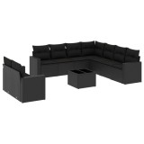 Cumpara ieftin Set canapele de gradina cu perne, 10 piese, negru, poliratan