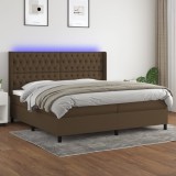 vidaXL Pat cu arcuri, saltea și LED, maro &icirc;nchis, 200x200 cm, textil