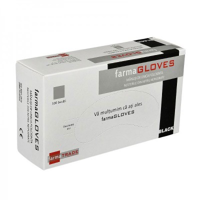 Cutie 100x Manusi Nitril, Farma Gloves, Texturate, Nepudrate, Negre, Marimea L foto