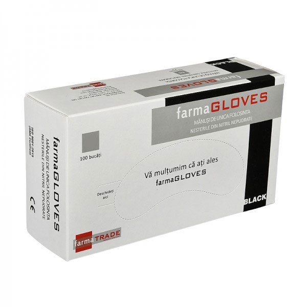 Cutie 100x Manusi Nitril, Farma Gloves, Texturate, Nepudrate, Negre, Marimea L