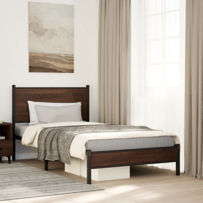 vidaXL Cadru de pat metalic fără saltea, stejar maro, 107x203 cm 4007918