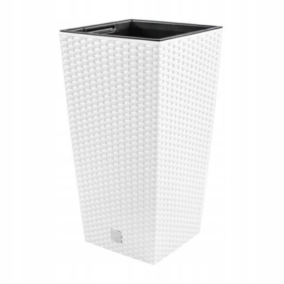 Ghiveci decorativ de flori, Prosperplast, Rato, imitatie ratan, patrat, alb, 22.5x22.5x42.1 cm foto