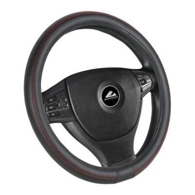 Husa volan de culoare neagra, cusatura rosie, diametru 37-39cm, material cauciucat AutoDrive ProParts foto
