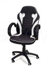 Scaun de Birou Gaming Race, Reglabil, Piele Ecologica, Culoare Alb/Negru foto