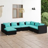 vidaXL Set mobilier de grădină cu perne, 7 piese, negru, poliratan 3101833