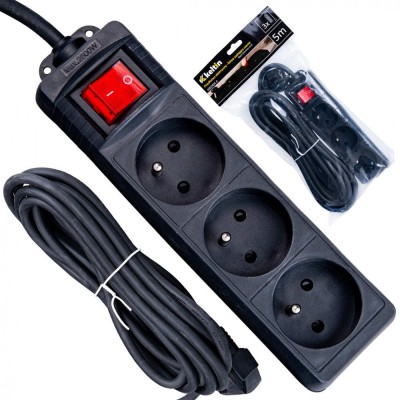 Prelungitor electric cu 3 prize, 5 m, negru, Keltin K00245C-C foto