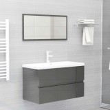 Set mobilier de baie, 2 piese, gri extralucios, PAL
