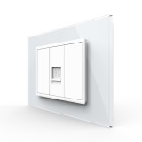 Priza internet Livolo alba cu rama din sticla, standard italian