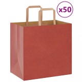 VidaXL Pungi de h&acirc;rtie 50 buc cu m&acirc;nere roșii 26x17x25 cm