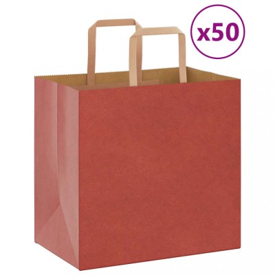 vidaXL Pungi de h&amp;acirc;rtie 50 buc cu m&amp;acirc;nere roșii 26x17x25 cm 4101969 foto