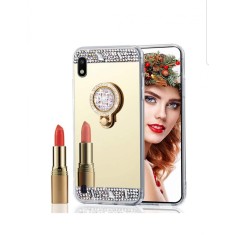 Husa silicon oglinda , inel si pietricele Iphone X ; Xs , Auriu