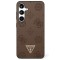 Husa pentru Samsung Galaxy S25 - Guess Peony Grained Hot Stamp Triangle Logo MagSafe (GUHMS25SPGBTMW) - Brown