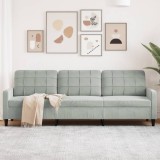 Gossi canapea cu 3 locuri, gri deschis, 210 cm, material catifea