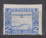 ROMANIA 1931 TIMBRUL AVIATIEI AVION 2 LEI ULTRAMARIN DESCHIS EROARE NEDANTELAT PE DOUA LATURI ORIZONTAL/VERTICAL STARE MNH
