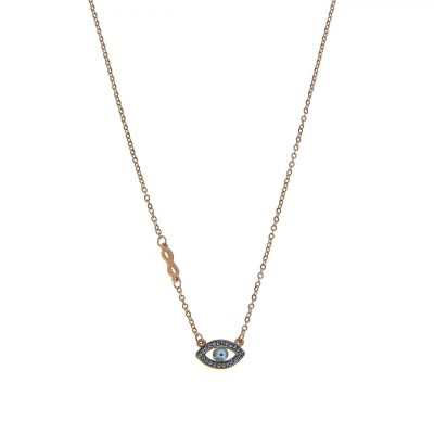Colier Language of Jewels, Ochi Bleu Strass, Lanț Aurie, Oțel Inoxidabil foto