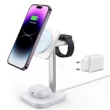 Statie de incarcare 3in1 halolock pentru apple iphone, airpods pro and apple watch, cu incarcator bratara detasabil alb