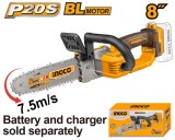 Mini drujba electrica ierastrau de mana cu lant 20V, 20cm, motor brushless, fara acumulator , INGCO CGSLI2085