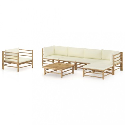 Gossi set mobilier de gradina cu perne alb crem, 7 piese, bambus foto