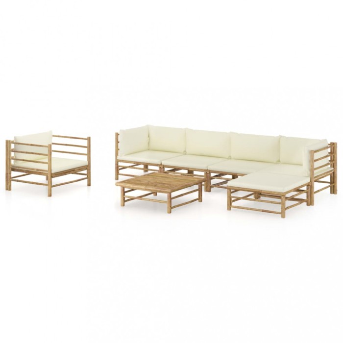 Gossi set mobilier de gradina cu perne alb crem, 7 piese, bambus
