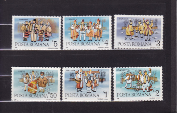 ROMANIA 1986 LP 1172 OBICEIURI FOLCLORICE ROMANESTI DE ANUL NOU SERIE MNH