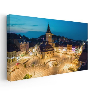 Tablou Piata Sfatului noaptea, Brasov 1755 Tablou canvas pe panza CU RAMA 60x120 cm foto