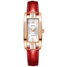 Ceas quartz Efb Jhui auriu cu cristale si bratara rosu rubin