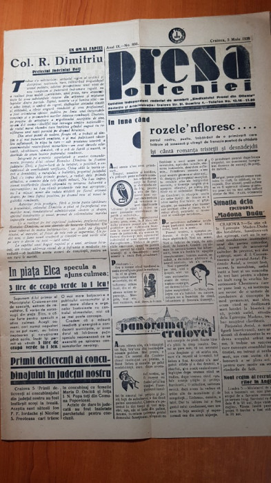 ziarul presa olteniei 5 mai 1938-articolul panorama craiovei