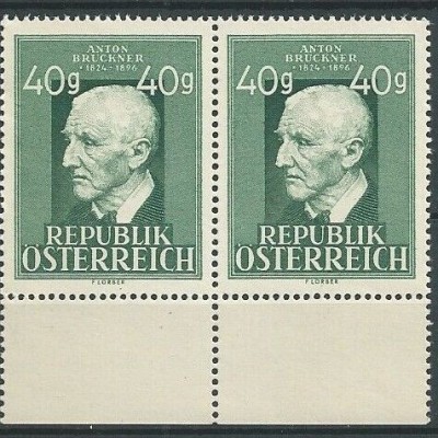 AUSTRIA 1949 - ANIVERSARI , MUZICIAN , COMPOZITOR , A. BRUCKNER STRAIF DE 2 MNH foto