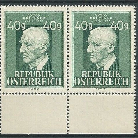 AUSTRIA 1949 - ANIVERSARI , MUZICIAN , COMPOZITOR , A. BRUCKNER STRAIF DE 2 MNH