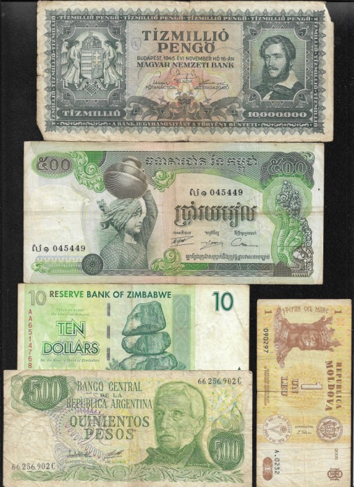 Set 5 bancnote de prin lume adunate (cele din imagini) #306