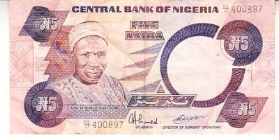 M1 - Bancnota foarte veche - Nigeria - 5 naira - 1984 foto