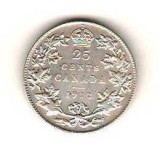 SV * Canada 25 CENTS 1912 * ARGINT .900 * Regele George V * AUNC !