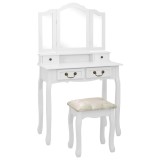 Cumpara ieftin Set masa de toaleta cu taburet alb 80x69x141 cm lemn paulownia