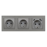 Nova III priză cu două &icirc;mpăm&acirc;ntare cu conector USB și cadru gri