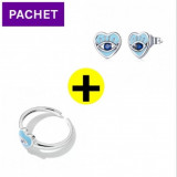 Set din argint 925 inel reglabil + cercei blue heart