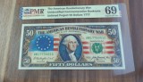 50 dollari 1777 proiect bancnota commemorativa REPRODUCERE pe hartie cu filigran si fire UV