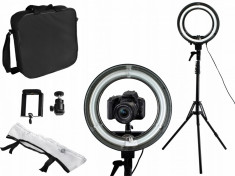 Set Foto Lampa Circulara 5500K + Trepied cu Inaltime Reglabila Suport pentru Telefon si Aparat Foto foto