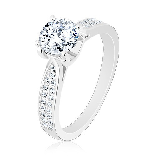 Inel de logodnă, argint 925, brațe înguste, strălucitoare, zirconiu rotund  - Marime inel: 50 | Okazii.ro