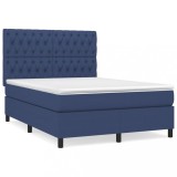 Cumpara ieftin Pat box spring cu saltea, albastru, 140x200 cm, textil
