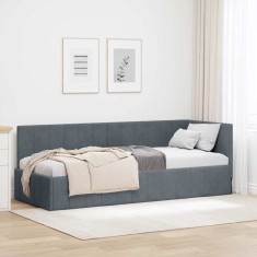 vidaXL Cadru de pat colțar cu headboard Gri &icirc;nchis 80 x 200 cm Catifea 42016288