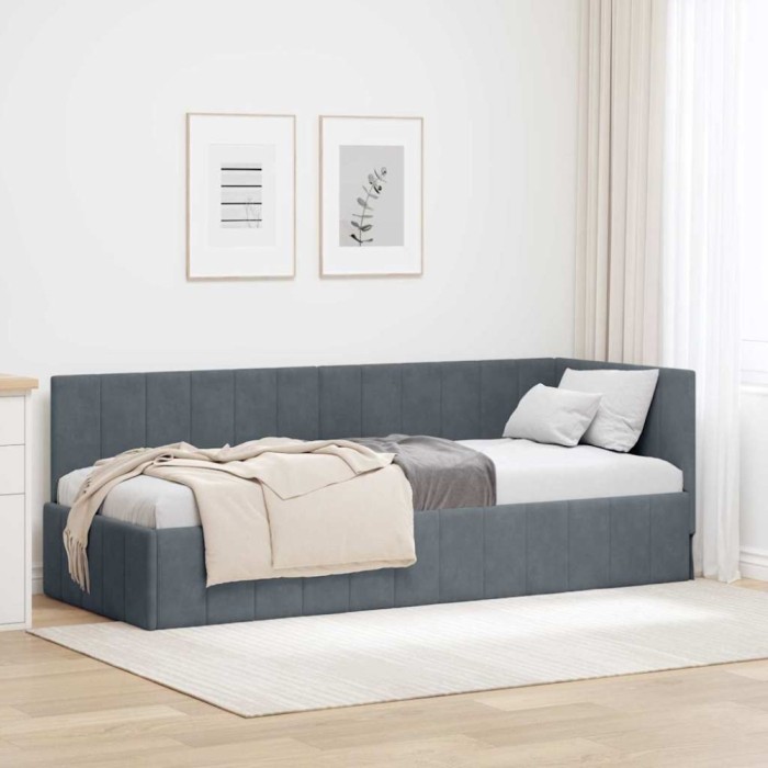 vidaXL Cadru de pat colțar cu headboard Gri &icirc;nchis 80 x 200 cm Catifea 42016288