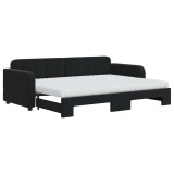 Cumpara ieftin Pat de zi cu extensie si saltea, negru, 80x200 cm, catifea