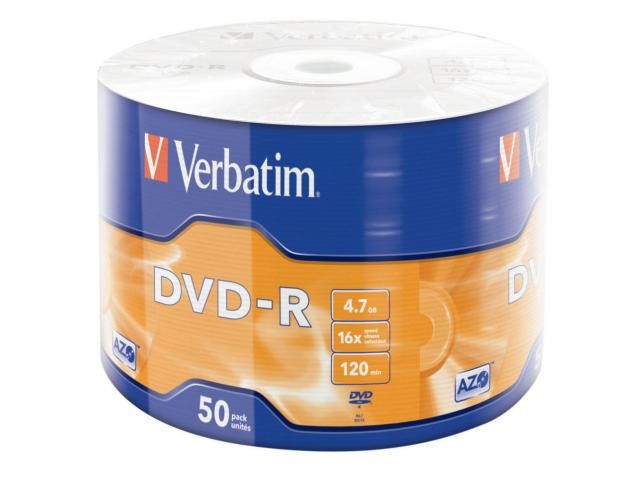 Verbatim dvd-r 16x 50pk wrap 4.7gb matt silver